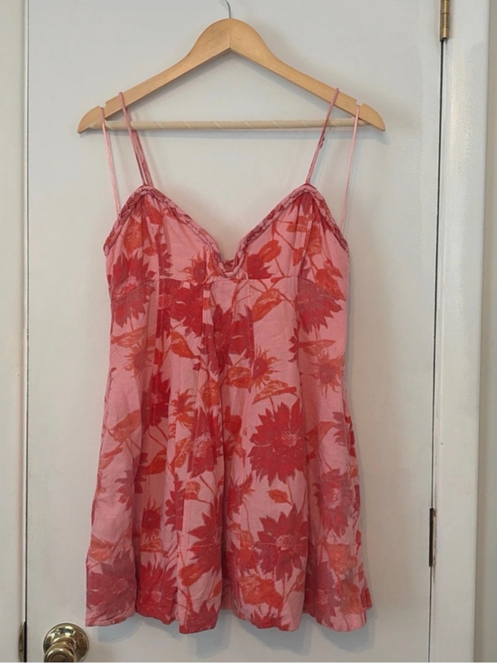 Free People Pink & Red Floral Slip Mini with Spaghetti Straps